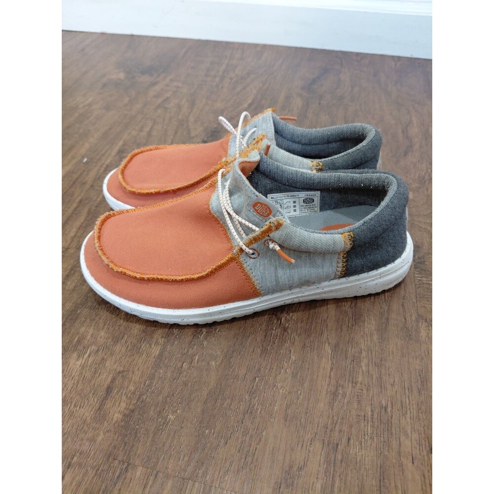 Hey Dude Wally Tri Varsity Mesh Youth Sz Y6 L7 Casual Shoe Orange Gray Slip On